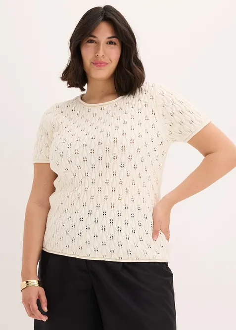 Maglione traforato di cotone a maniche corte, bonprix