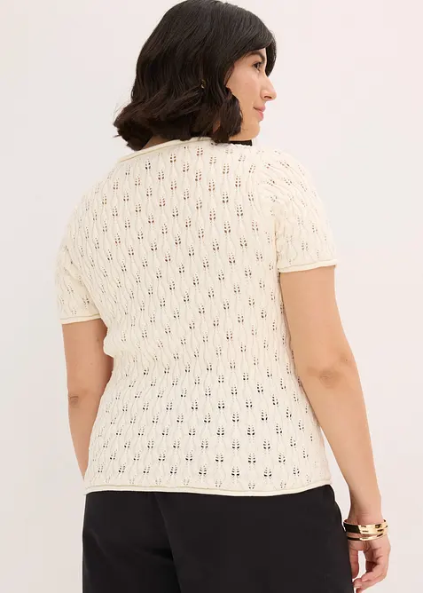 Maglione traforato di cotone a maniche corte, bonprix