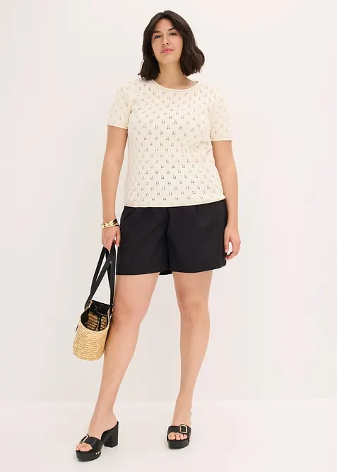 Maglione traforato di cotone a maniche corte, bonprix