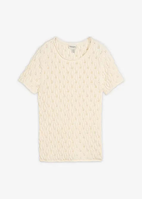 Maglione traforato di cotone a maniche corte, bonprix