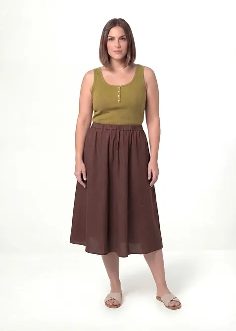 Gonna midi in misto lino, bonprix