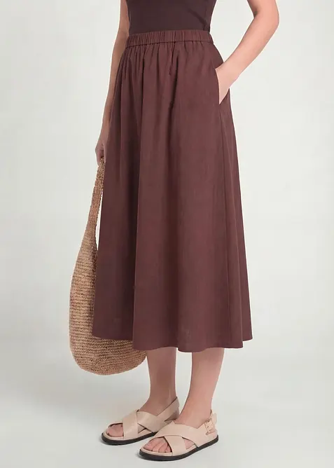 Gonna midi in misto lino, bonprix