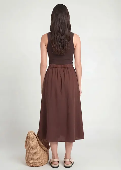 Gonna midi in misto lino, bonprix