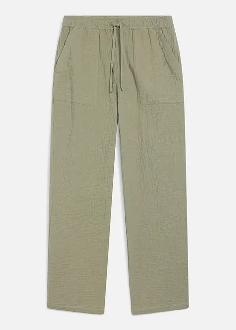 Pantaloni loose fit con elastico in vita in mussola morbida, tapered, bonprix