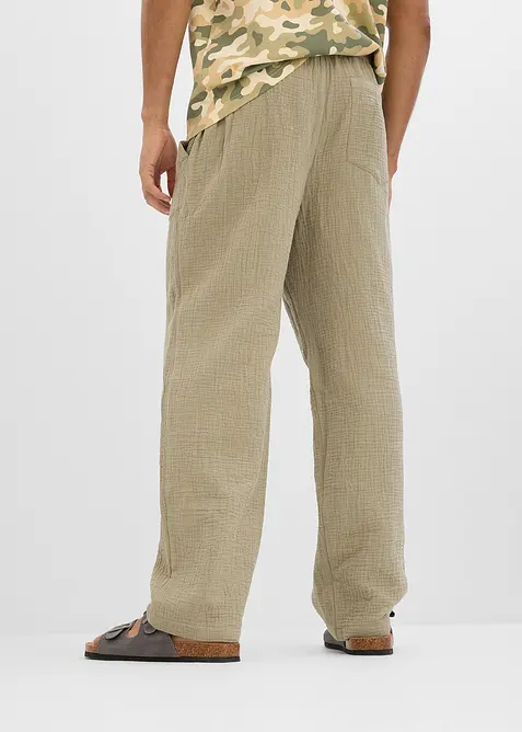 Pantaloni loose fit con elastico in vita in mussola morbida, tapered, bonprix