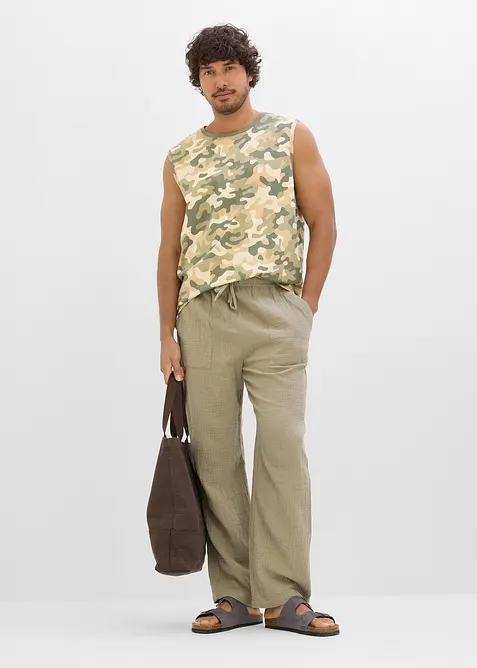 Pantaloni loose fit con elastico in vita in mussola morbida, tapered, bonprix