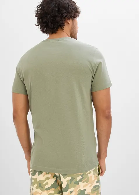 T-shirt slim fit in cotone biologico con taschino al petto, bonprix