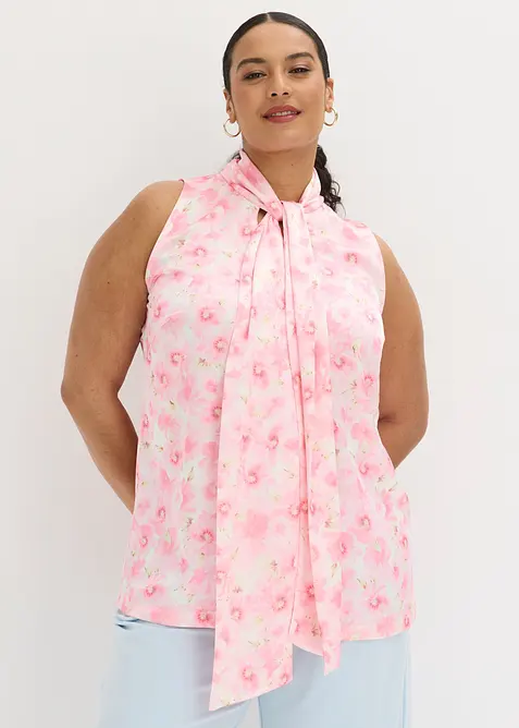 Blusa in satin lucido con lungo nastro da annodare al collo, bonprix