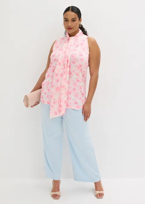 Blusa in satin lucido con lungo nastro da annodare al collo, bonprix