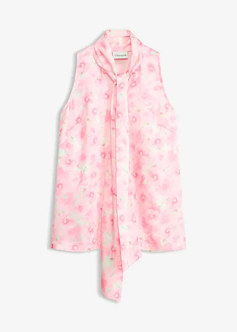 Blusa in satin lucido con lungo nastro da annodare al collo, bonprix