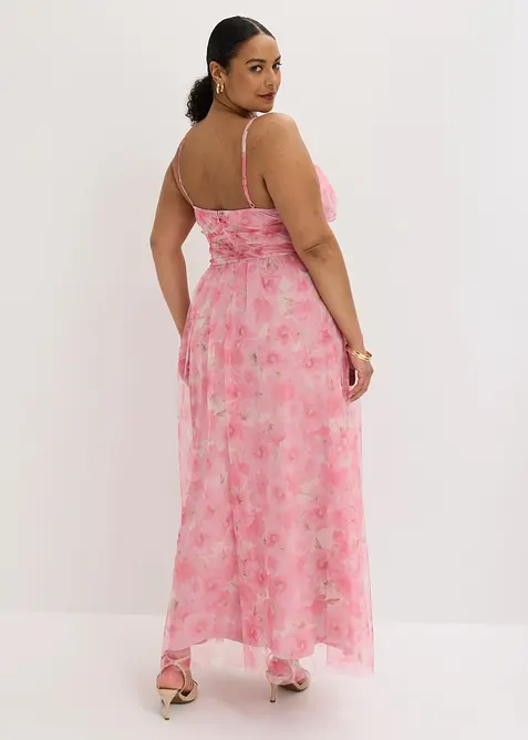 Abito lungo in tulle delicato con drappeggio, bonprix