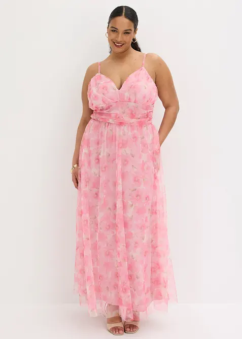 Abito lungo in tulle delicato con drappeggio, bonprix
