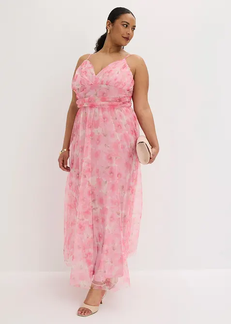 Abito lungo in tulle delicato con drappeggio, bonprix