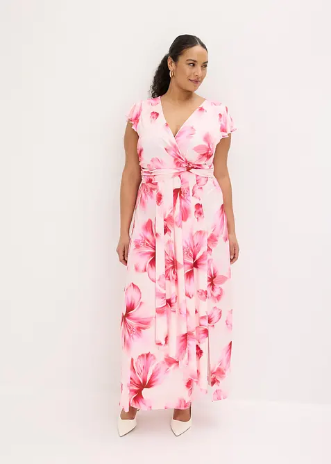 Abito lungo in jersey fine con drappeggio, bonprix