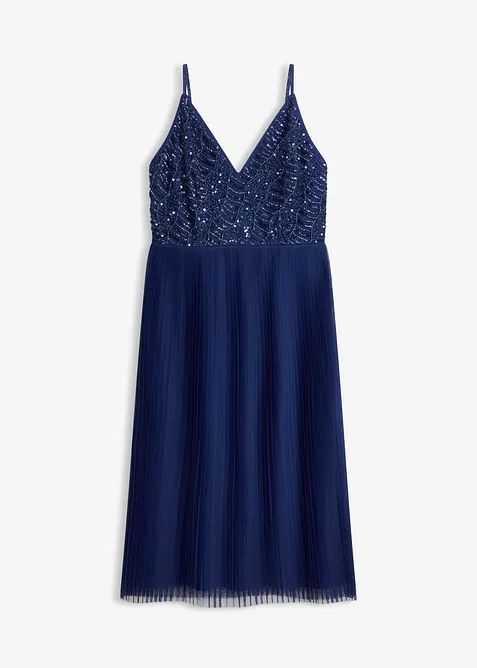 Abito midi con gonna plissettata e ricamo con paillettes, bonprix