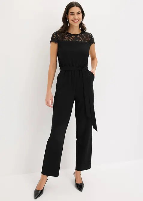 Tuta in jersey fine con pizzo, bonprix