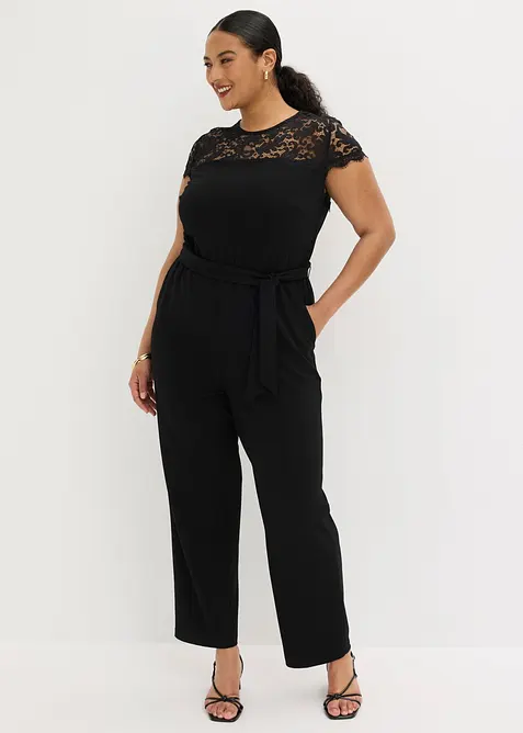 Tuta in jersey fine con pizzo, bonprix