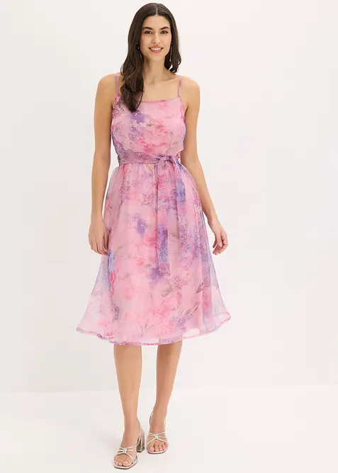 Abito midi in tulle delicato con cintura da annodare, bonprix