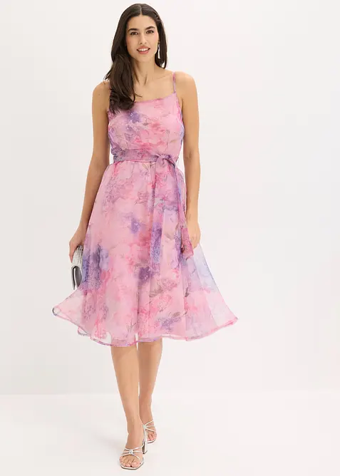 Abito midi in tulle delicato con cintura da annodare, bonprix