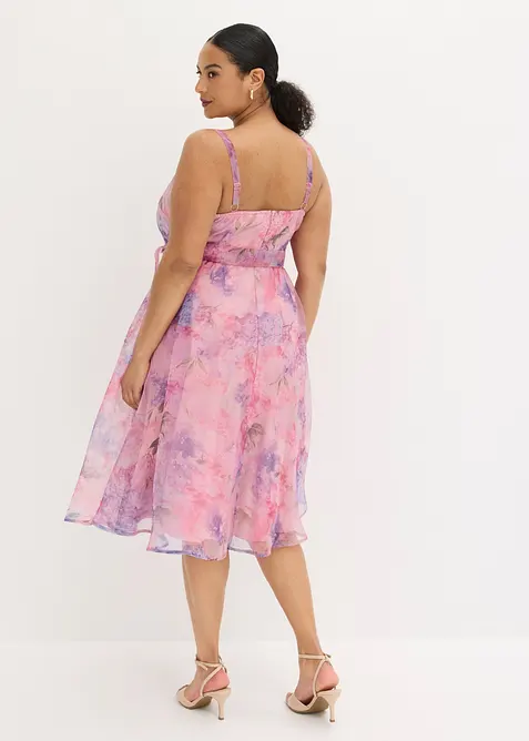Abito midi in tulle delicato con cintura da annodare, bonprix
