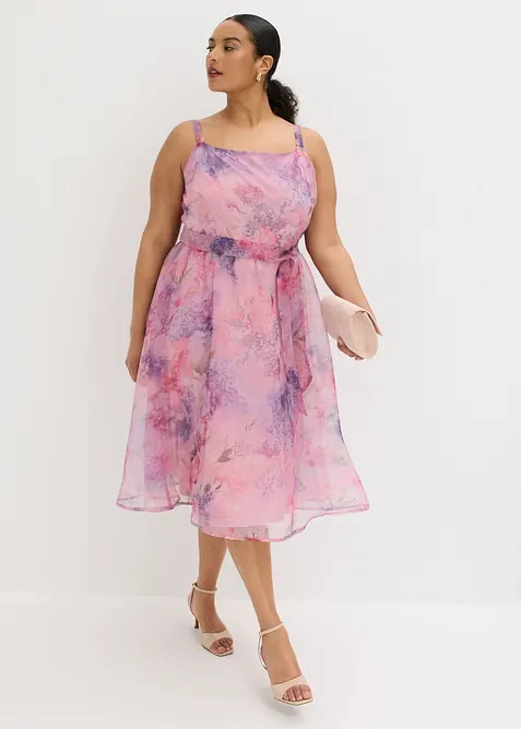 Abito midi in tulle delicato con cintura da annodare, bonprix