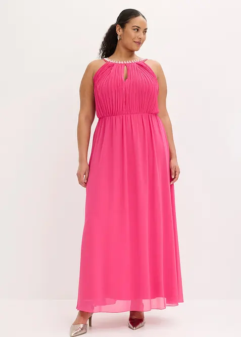 Abito lungo in fine chiffon con drappeggio, bonprix