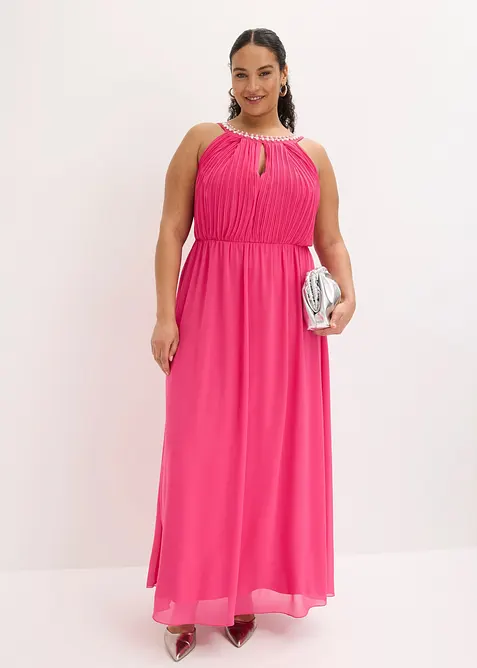 Abito lungo in fine chiffon con drappeggio, bonprix