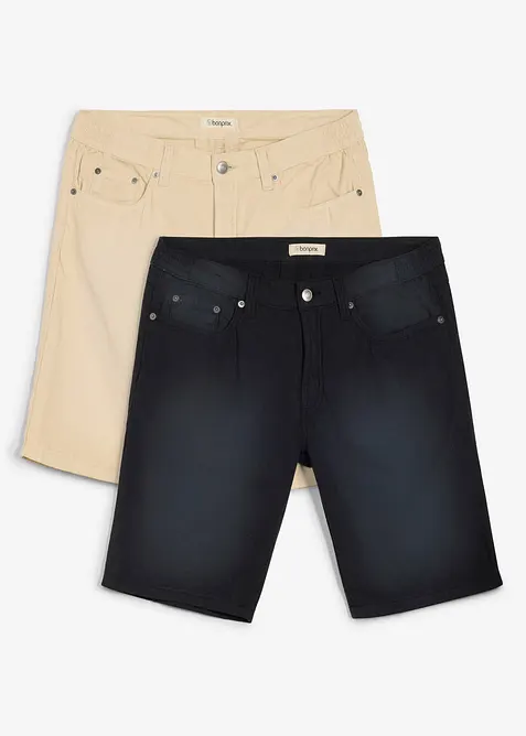 Bermuda leggeri in denim colorato con elastico in vita, regular fit (pacco da 2), bonprix