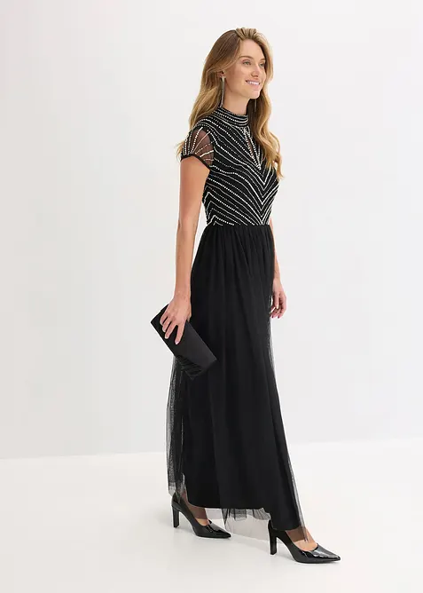 Abito lungo ricamato con perline, bonprix