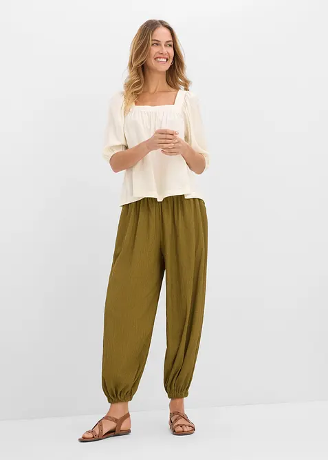 Pantaloni alla turca in cr&ecirc;pe operato, bonprix