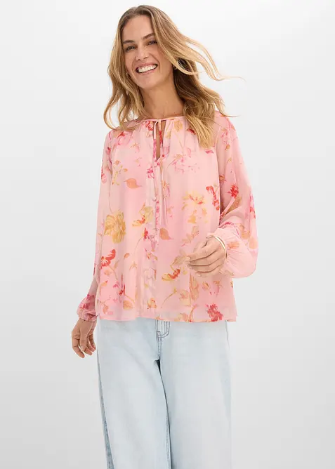 Blusa in chiffon con laccetti da annodare, bonprix