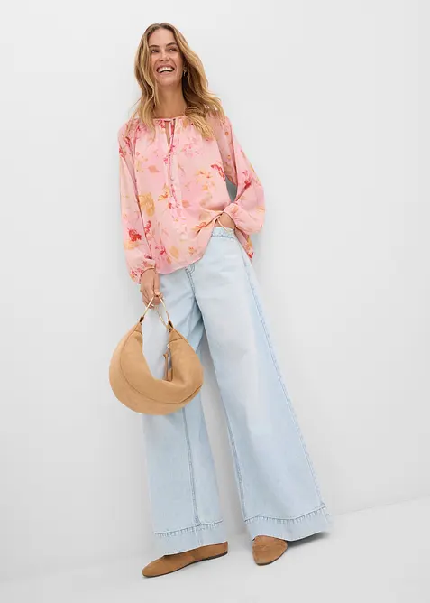 Blusa in chiffon con laccetti da annodare, bonprix