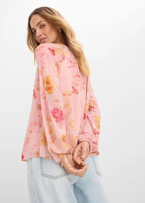 Blusa in chiffon con laccetti da annodare, bonprix