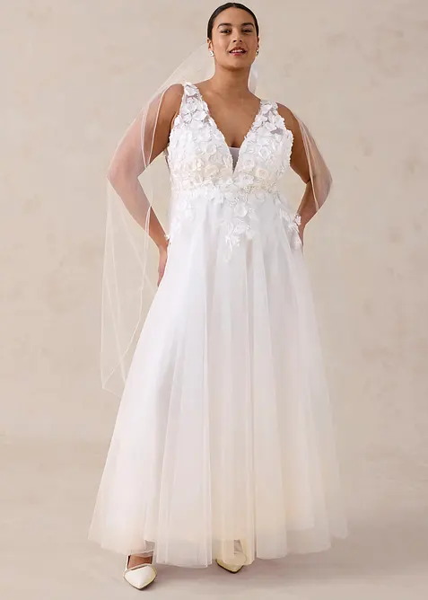 Abito da sposa in tulle delicato con pizzo floreale, bonprix