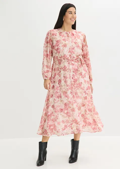 Abito in chiffon con cintura da annodare, bonprix