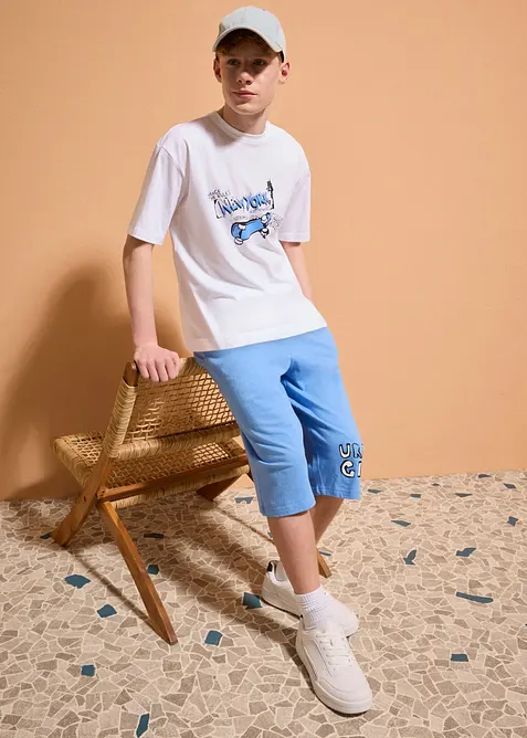 T-shirt loose fit e pantaloni corti in jersey di puro cotone biologico (set 2 pezzi), bonprix