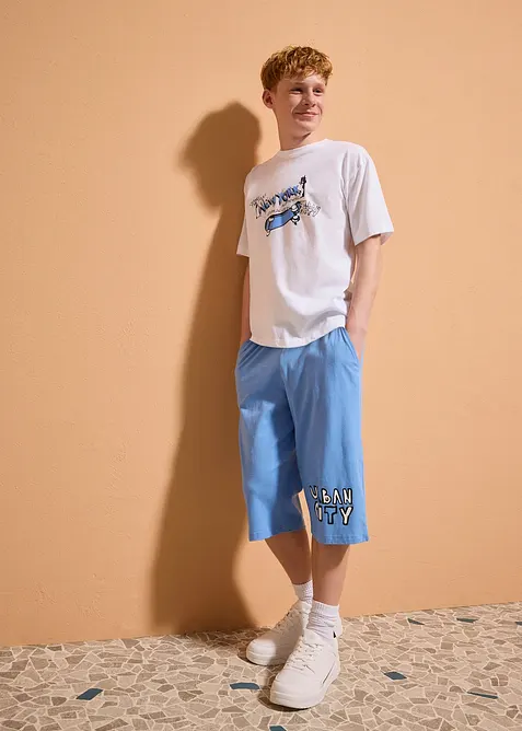 T-shirt loose fit e pantaloni corti in jersey di puro cotone biologico (set 2 pezzi), bonprix