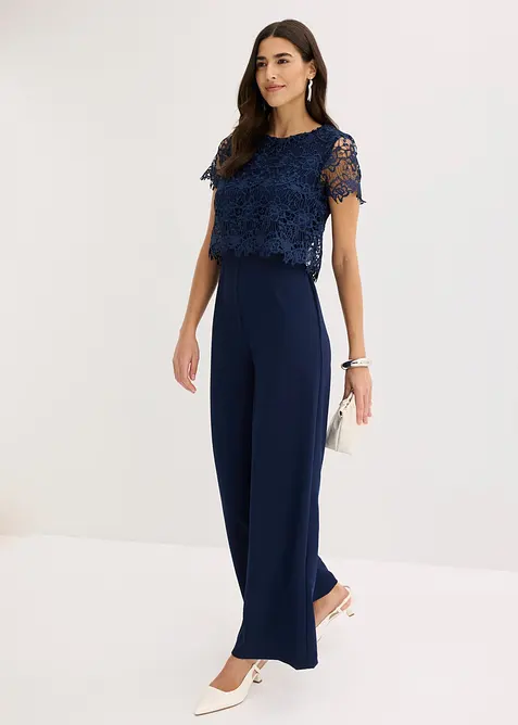 Tuta elegante effetto neoprene con pizzo, bonprix