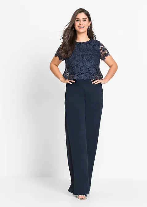 Tuta elegante effetto neoprene con pizzo, bonprix