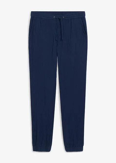 Pantaloni in mussola di puro cotone con elastico in vita regular fit, tapered, bonprix
