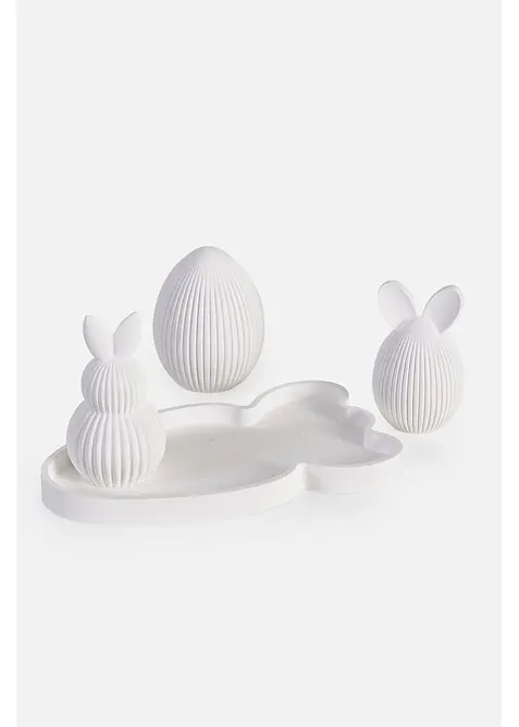 Decorazione con uovo e coniglietti su vassoio (set 4 pezzi), bonprix
