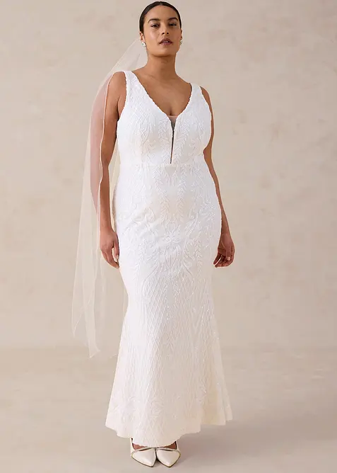 Abito da sposa in tulle delicato con ricami e paillettes, bonprix