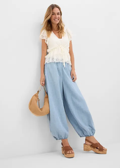 Pantaloni alla turca in misto lino leggero, bonprix