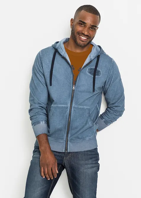 Felpa con zip e cappuccio dall'effetto slavato, bonprix