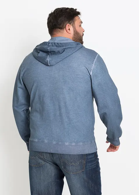 Felpa con zip e cappuccio dall'effetto slavato, bonprix