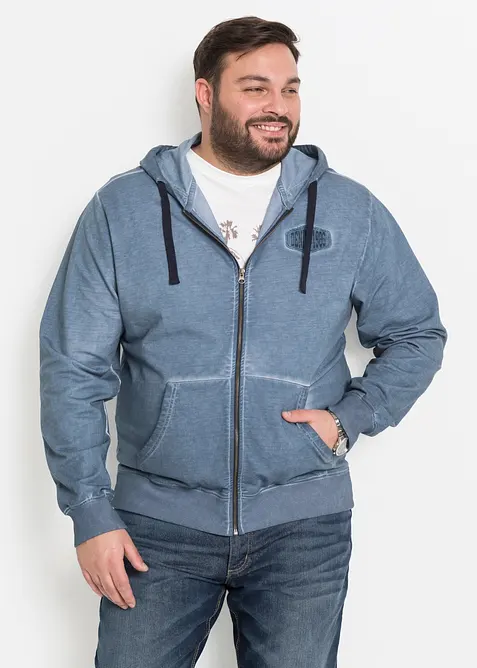 Felpa con zip e cappuccio dall'effetto slavato, bonprix