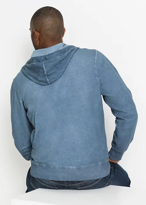 Felpa con zip e cappuccio dall'effetto slavato, bonprix