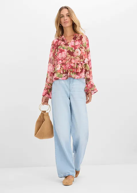 Blusa di chiffon con volant, bonprix