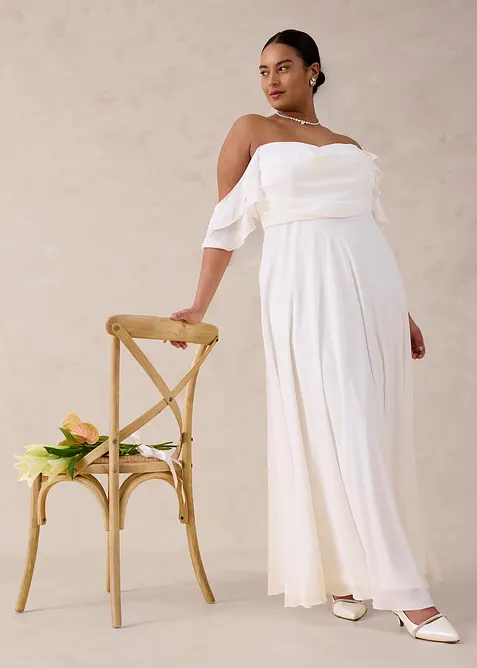 Abito da sposa in fine chifon con drappeggio, bonprix