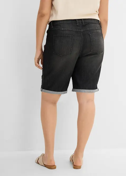 Bermuda in jeans con ricami e cinta comoda, vita media, bonprix